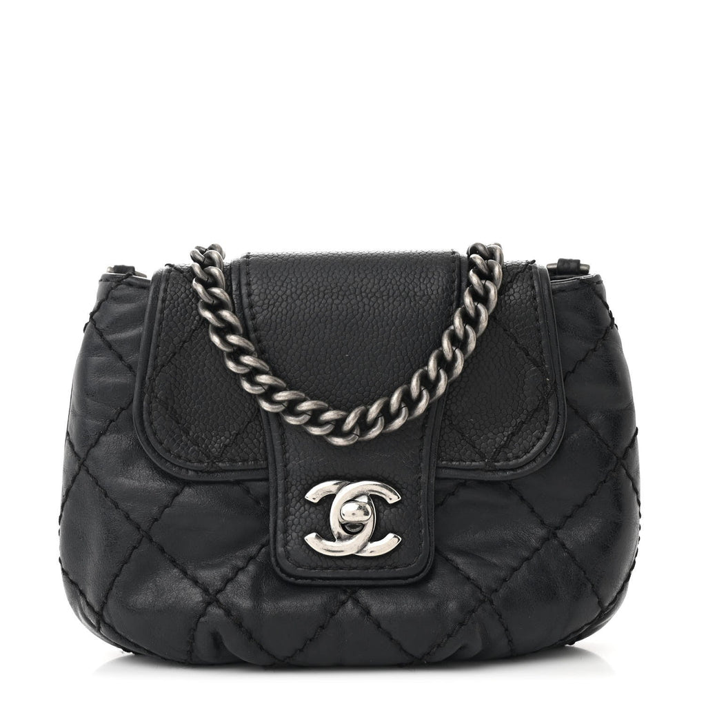 Caviar Aged Calfskin Mini Bubble Graphic Messenger Bag Black