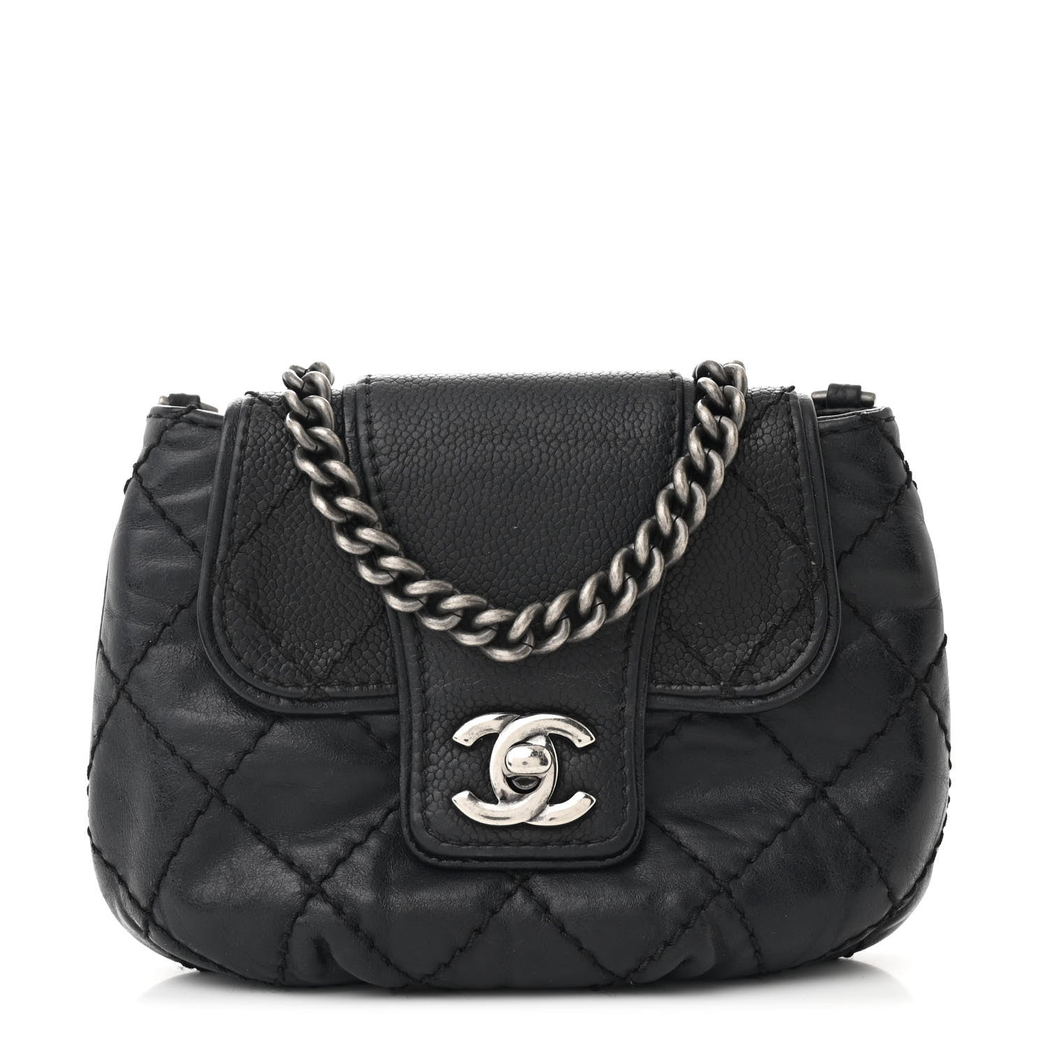 Caviar Aged Calfskin Mini Bubble Graphic Messenger Bag Black