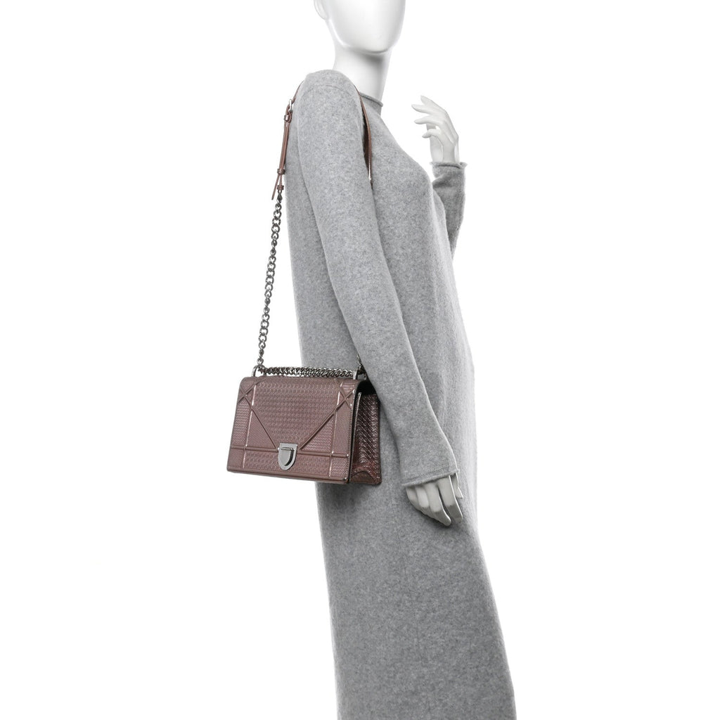 Metallic Patent Micro-Cannage Small Diorama Flap Bag Hyper Pink