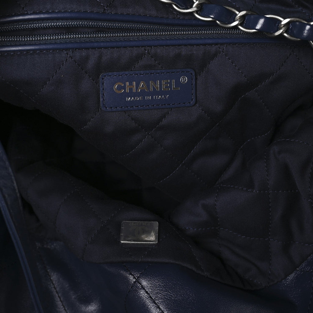 Shiny Calfskin Quilted Chanel 22 Navy Blue
