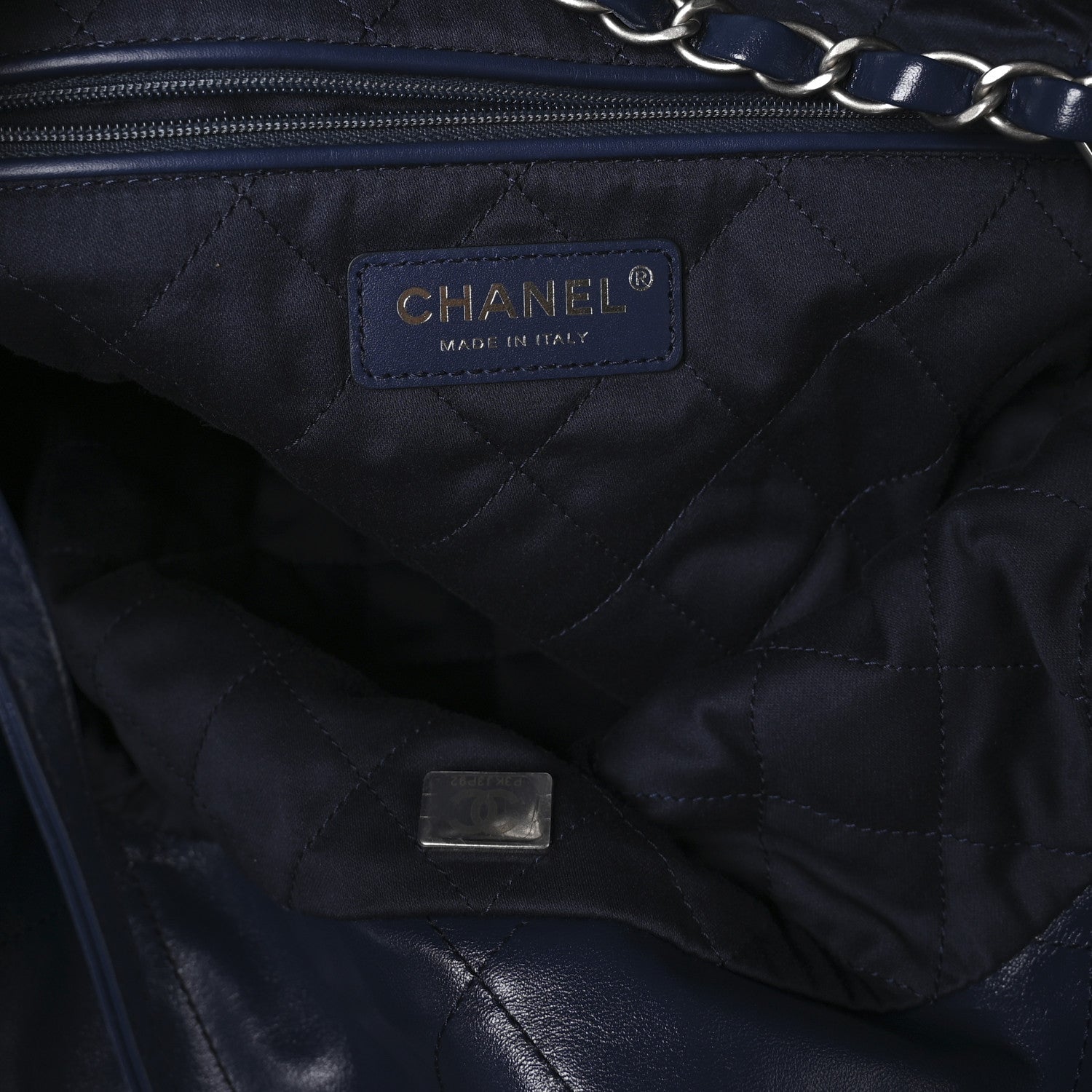 Shiny Calfskin Quilted Chanel 22 Navy Blue