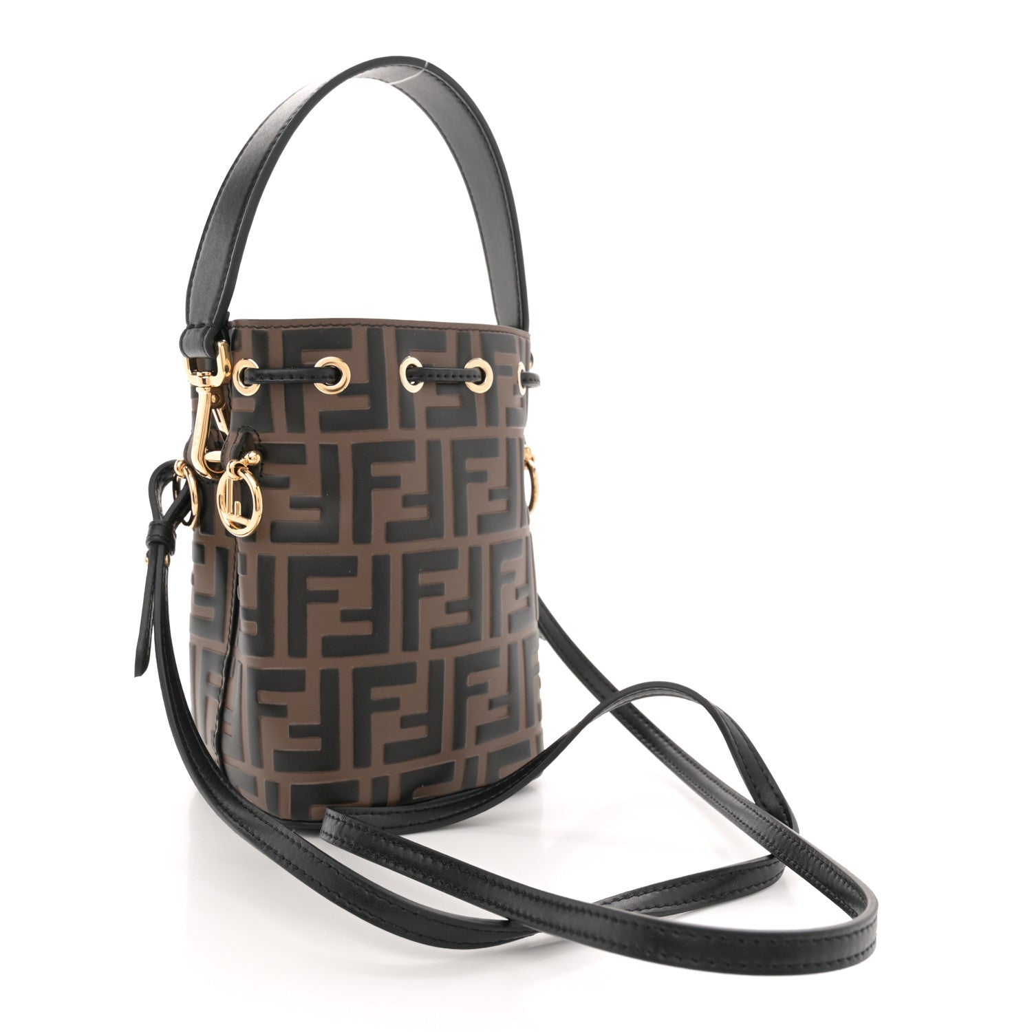 Vitello Liberty F is Fendi Bi-Color FF 1974 Embossed Mini Mon Tresor Bucket Bag Maya Black