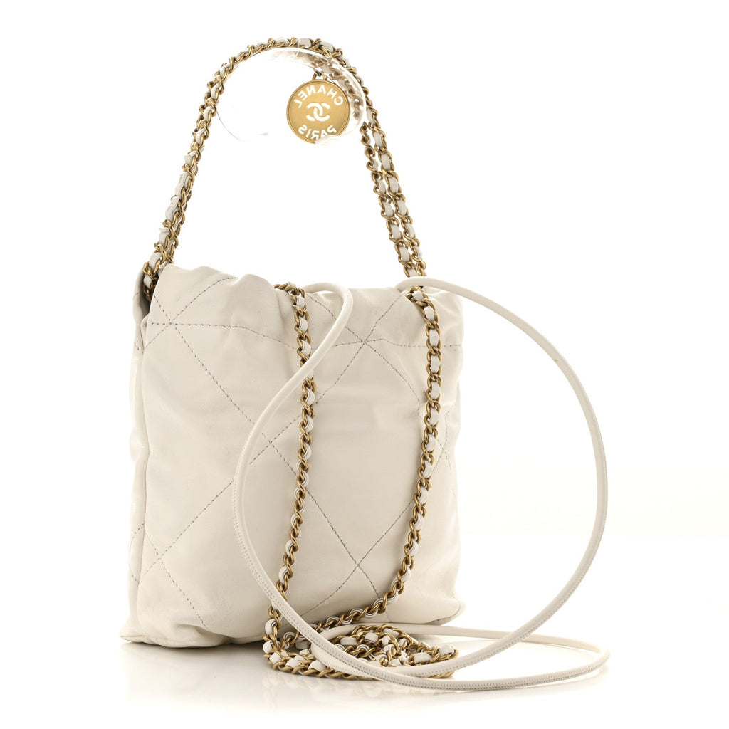 Shiny Calfskin Quilted Mini Chanel 22 White