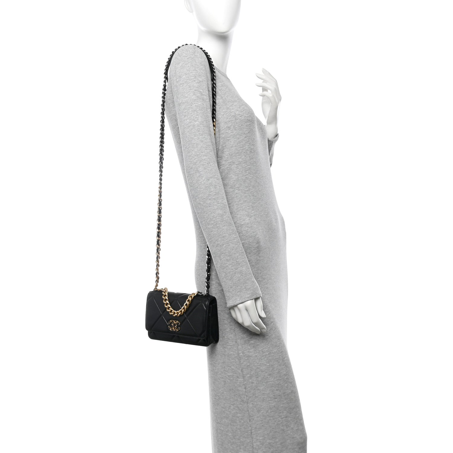 Lambskin Quilted Chanel 19 Wallet On Chain WOC Black