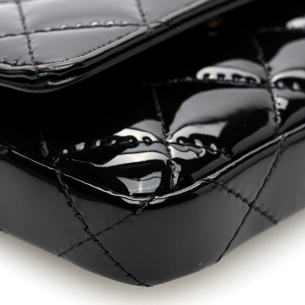Patent Enamel Quilted Coco Hearts Clutch With Chain Black