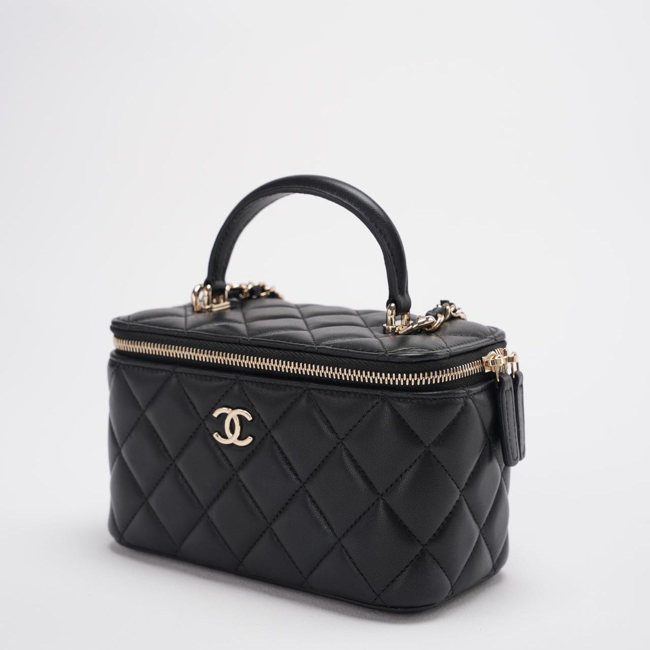Chanel Vanity Case Bag Black Quilted Lambskin Bag with Gold Hardware 2021