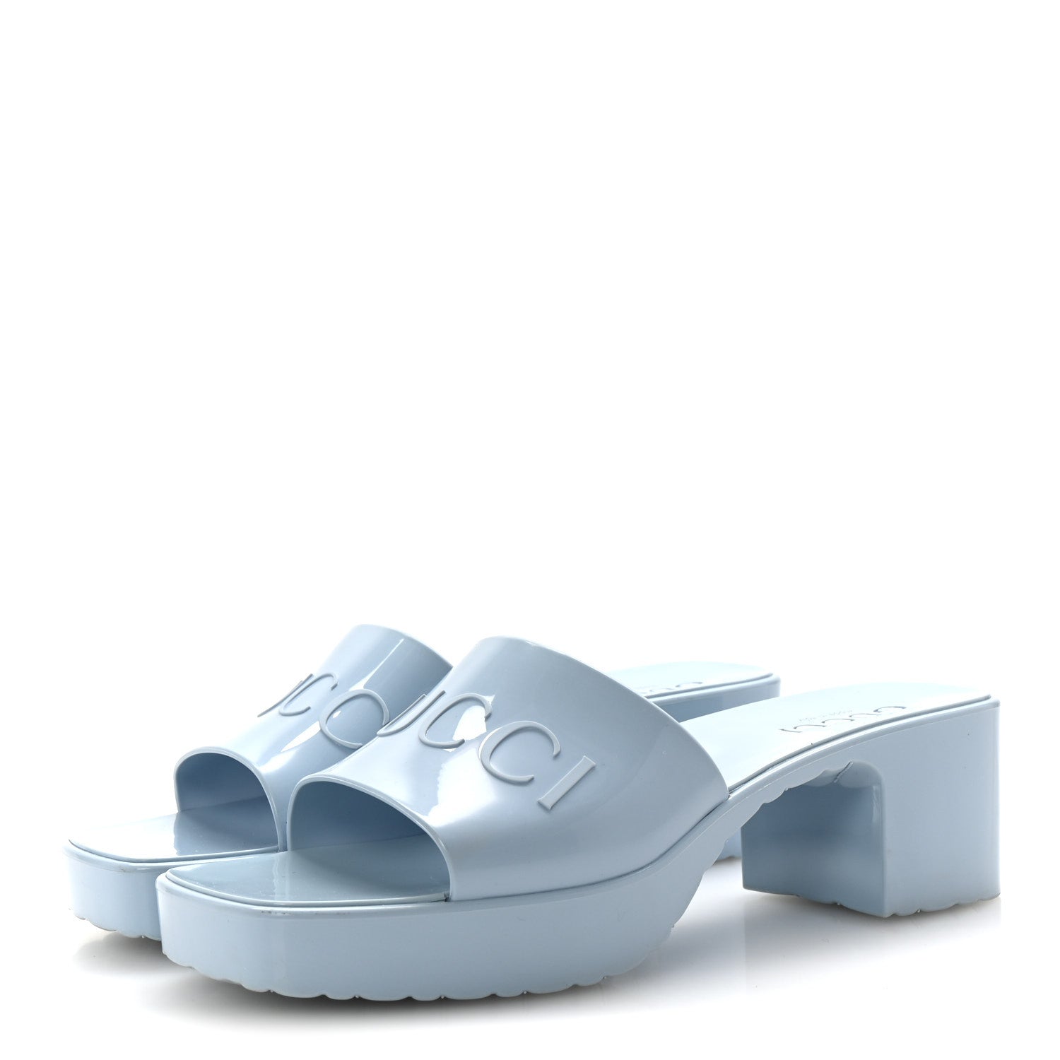 Rubber Gucci Logo Womens Platform 20/60mm Slide Sandals 36 Porcelain Light Blue