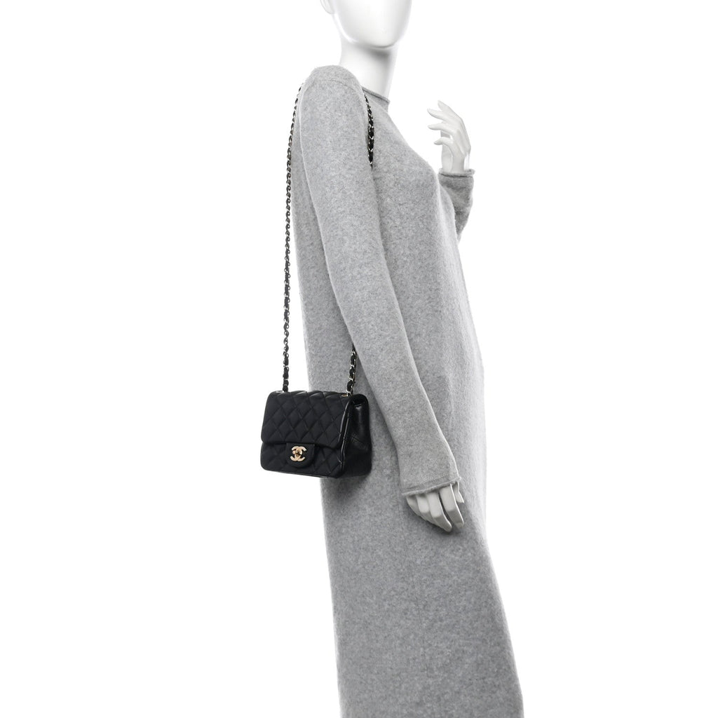 Lambskin Quilted Mini Square Flap Black