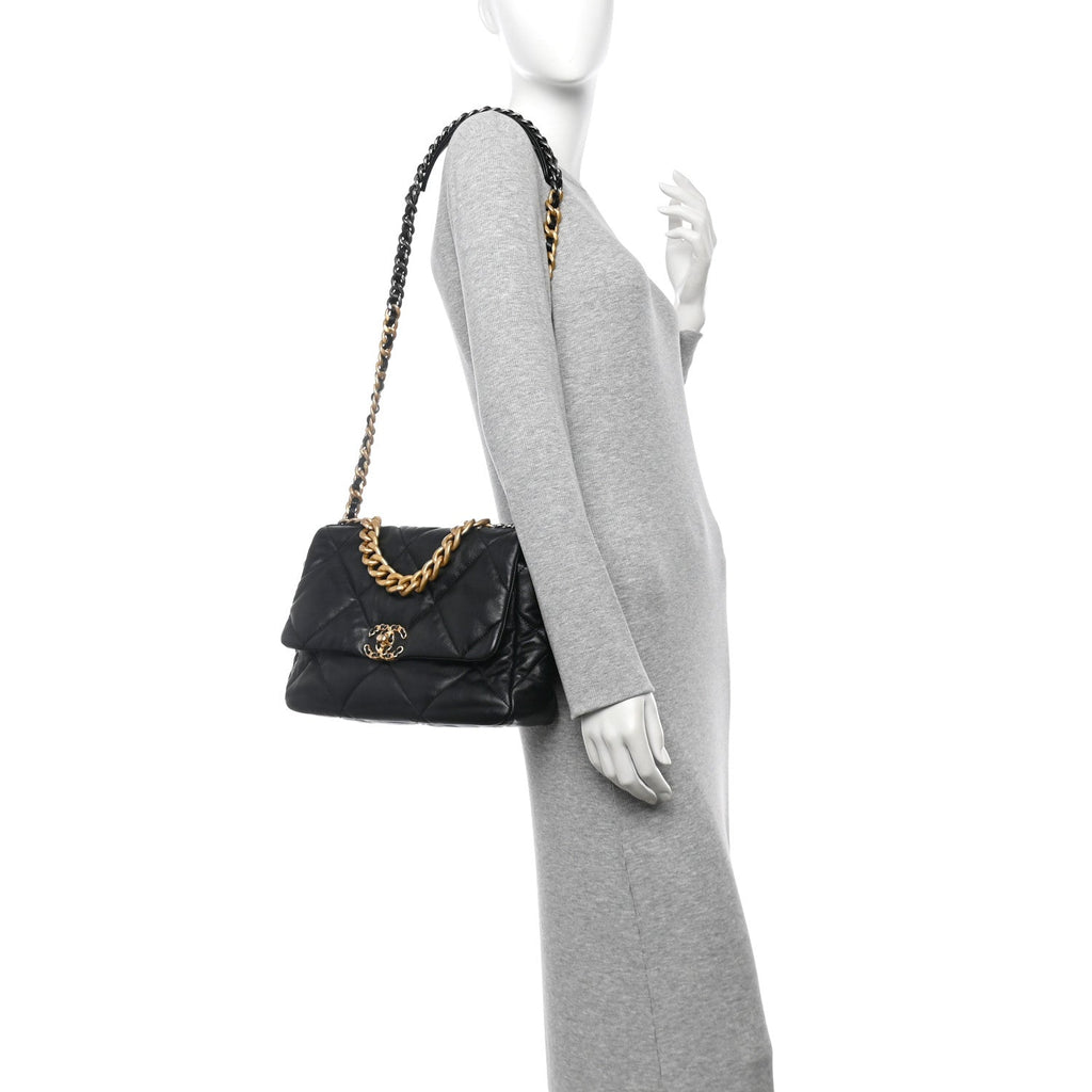 Lambskin Quilted Large Chanel 19 Flap Black