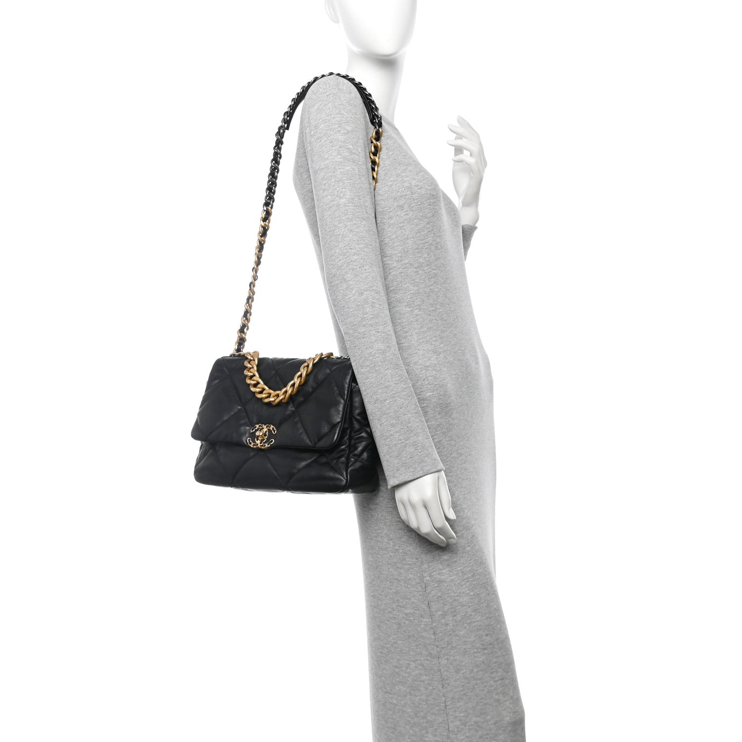Lambskin Quilted Large Chanel 19 Flap Black