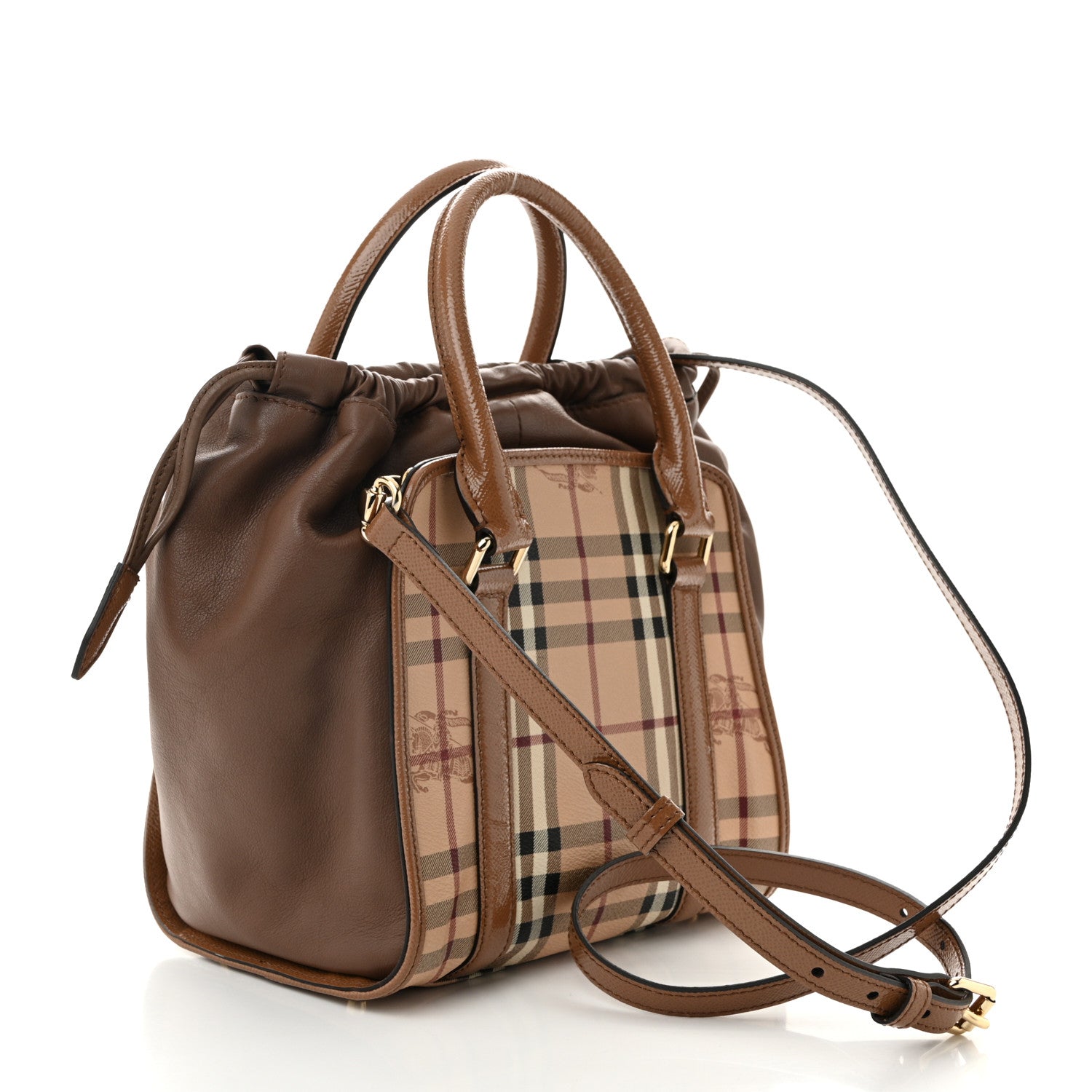 Patent Haymarket Check Small Dinton Tote Mid Camel