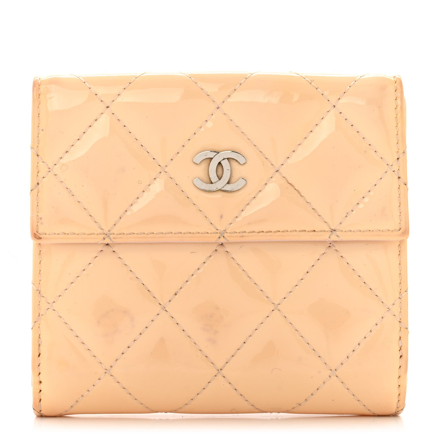 Patent Quilted Compact French Flap Wallet Light Pink