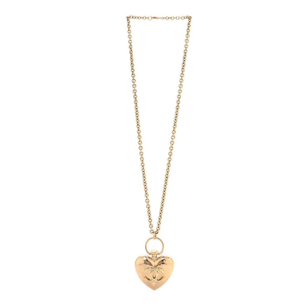 Metal CC Heart Locket Necklace Gold
