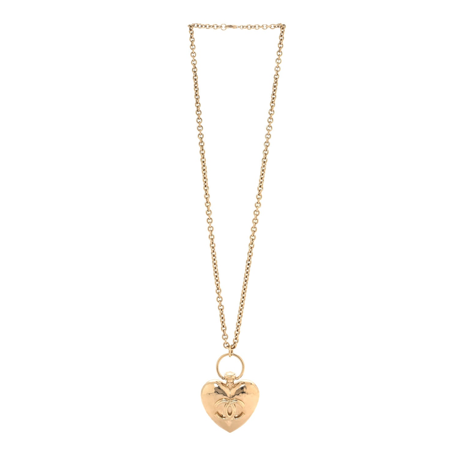 Metal CC Heart Locket Necklace Gold