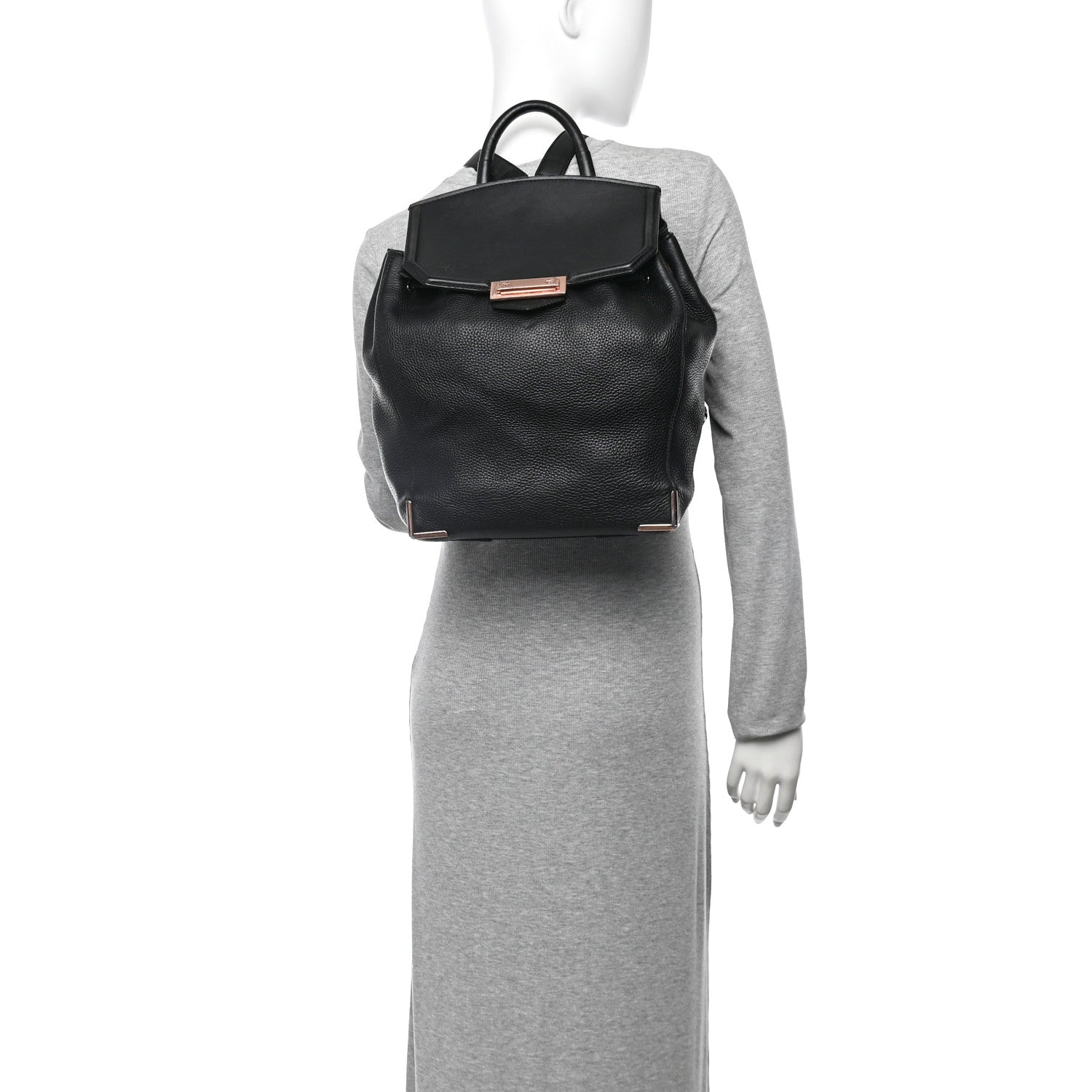 Pebbled Calfskin Prisma Skeletal Backpack Black Rose Gold Hardware