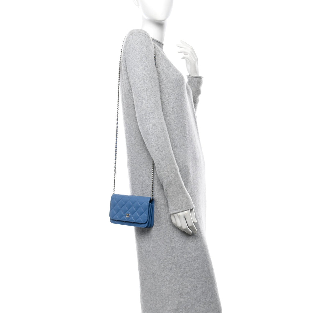 Caviar Quilted Mini Wallet On Chain WOC Blue