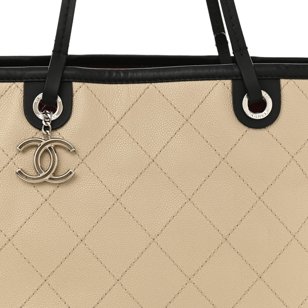 Grained Calfskin Large Fever Shopping Tote Beige