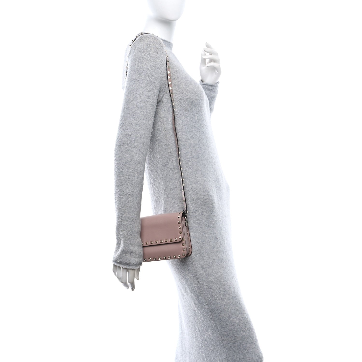 Vitello Rockstud Flap Crossbody Bag Water Rose