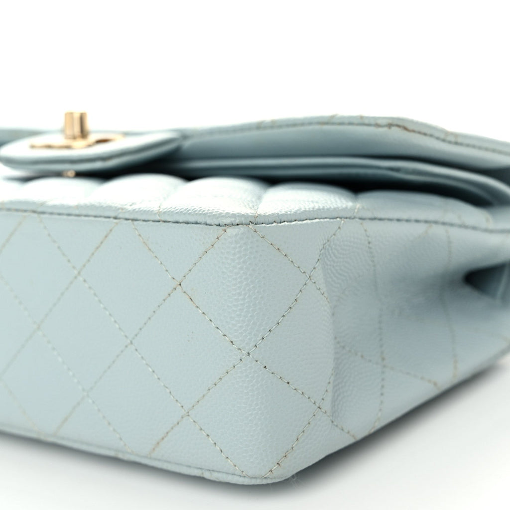Caviar Quilted Small Double Flap Light Blue