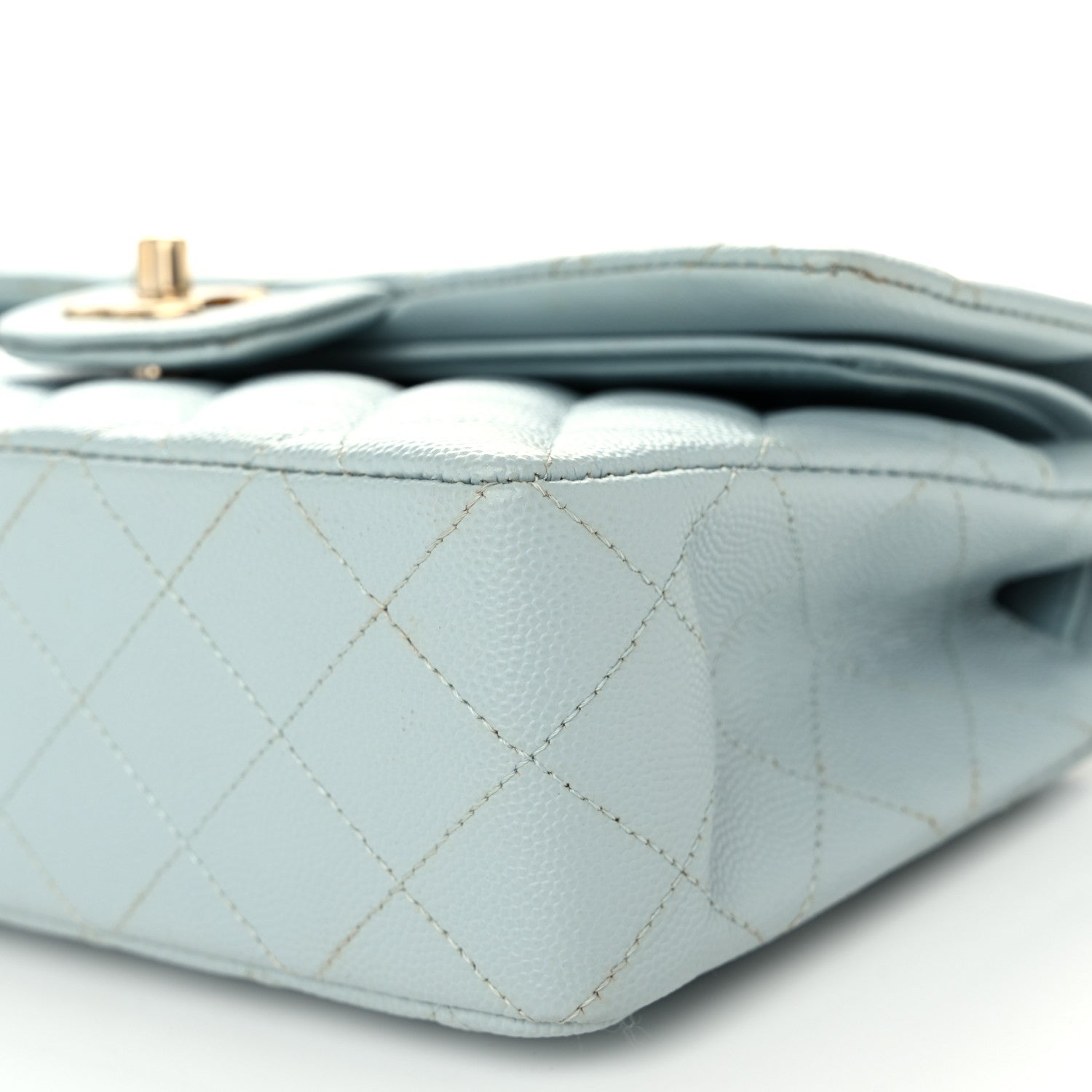 Caviar Quilted Small Double Flap Light Blue