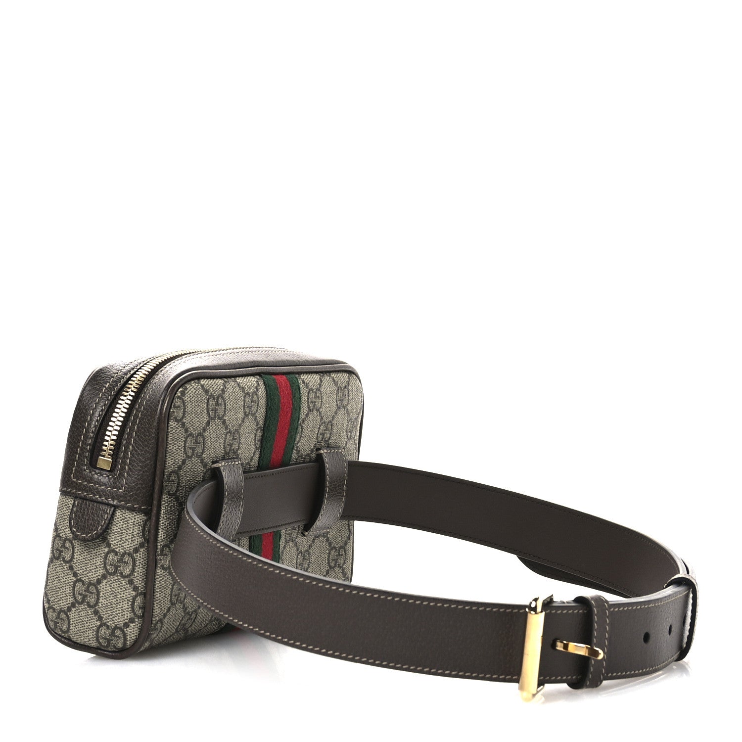 GG Supreme Monogram Web Small Ophidia Belt Bag 85 34 Dark Brown