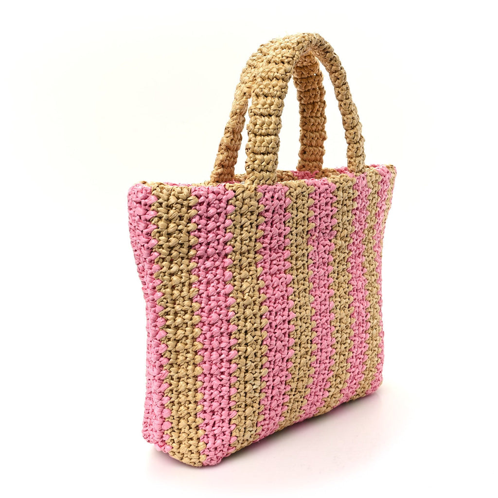 Yarn Raffia Effect Crochet Striped Small Logo Tote Naturale Petalo