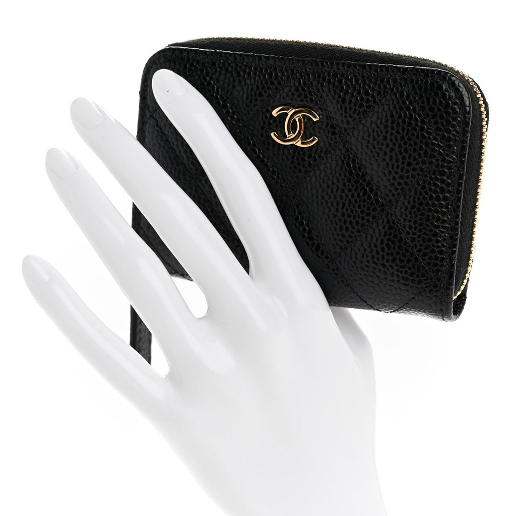 Caviar Quilted Zip Coin Purse Black
