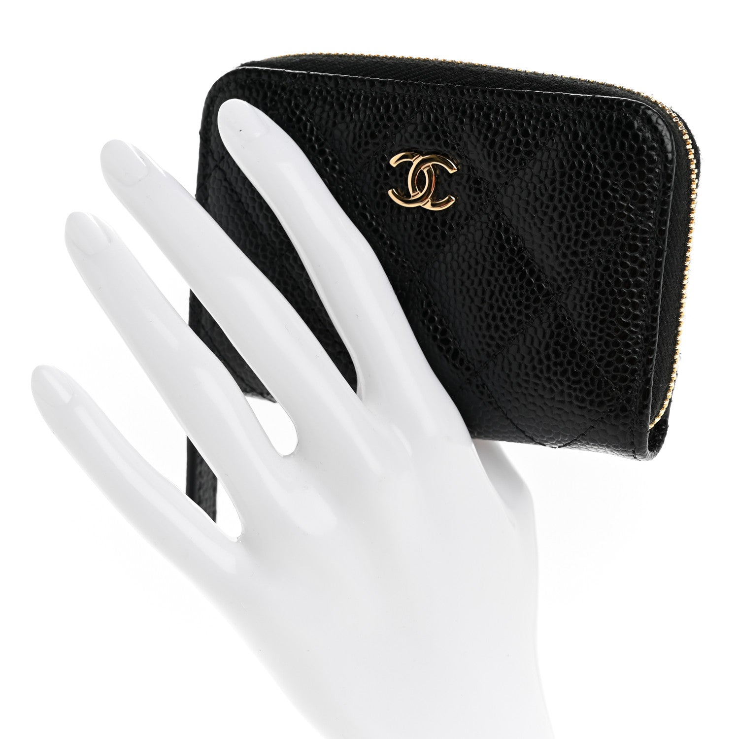 Caviar Quilted Zip Coin Purse Black