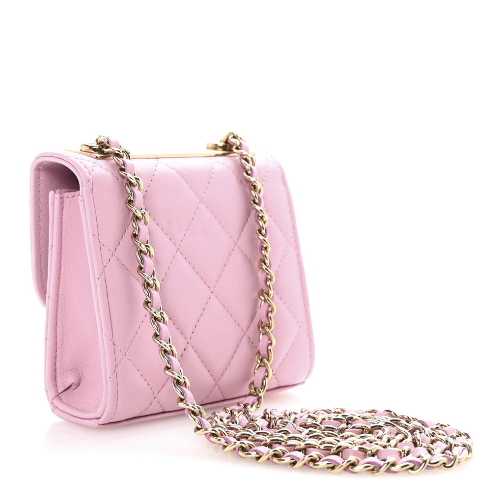 Lambskin Quilted Mini Trendy CC Clutch With Chain Pink