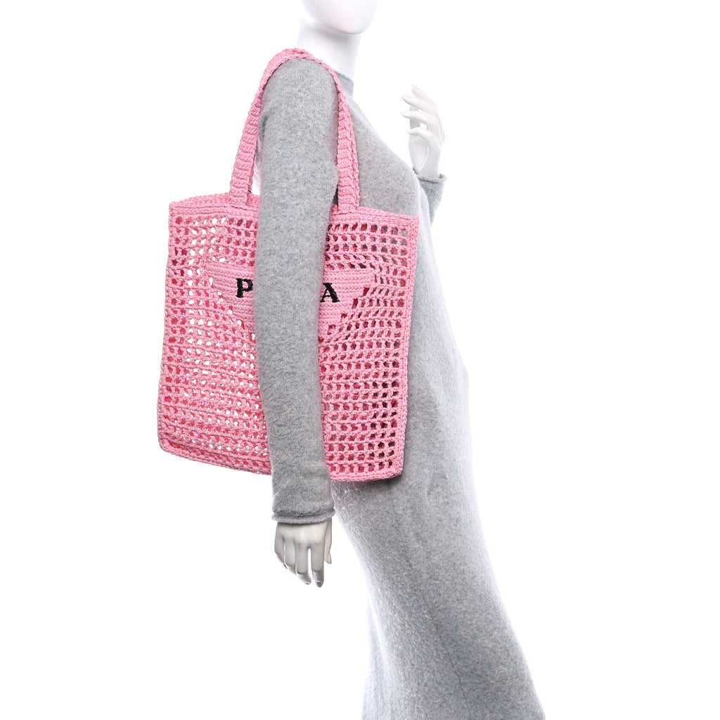 Yarn Raffia Effect Crochet Logo Embroidered Tote Bag Petalo