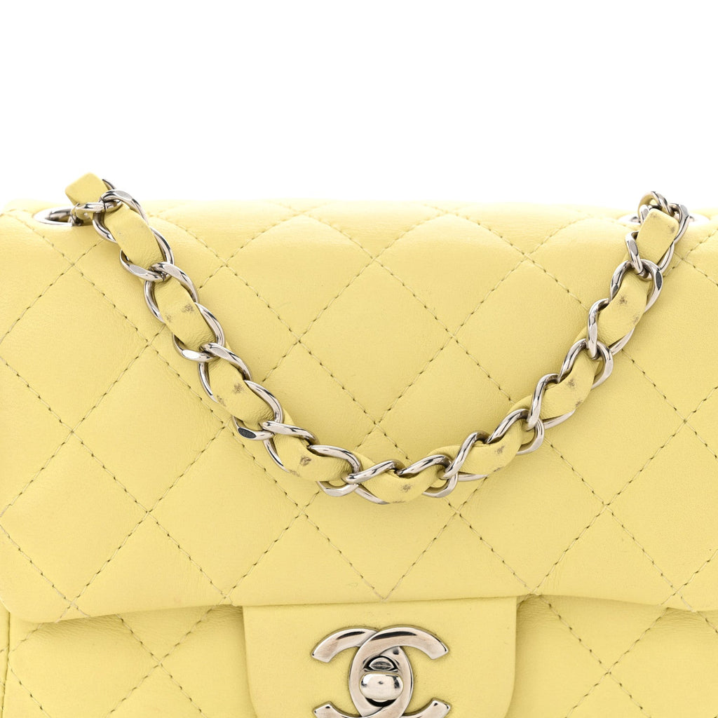 Lambskin Quilted Mini Square Flap Light Yellow
