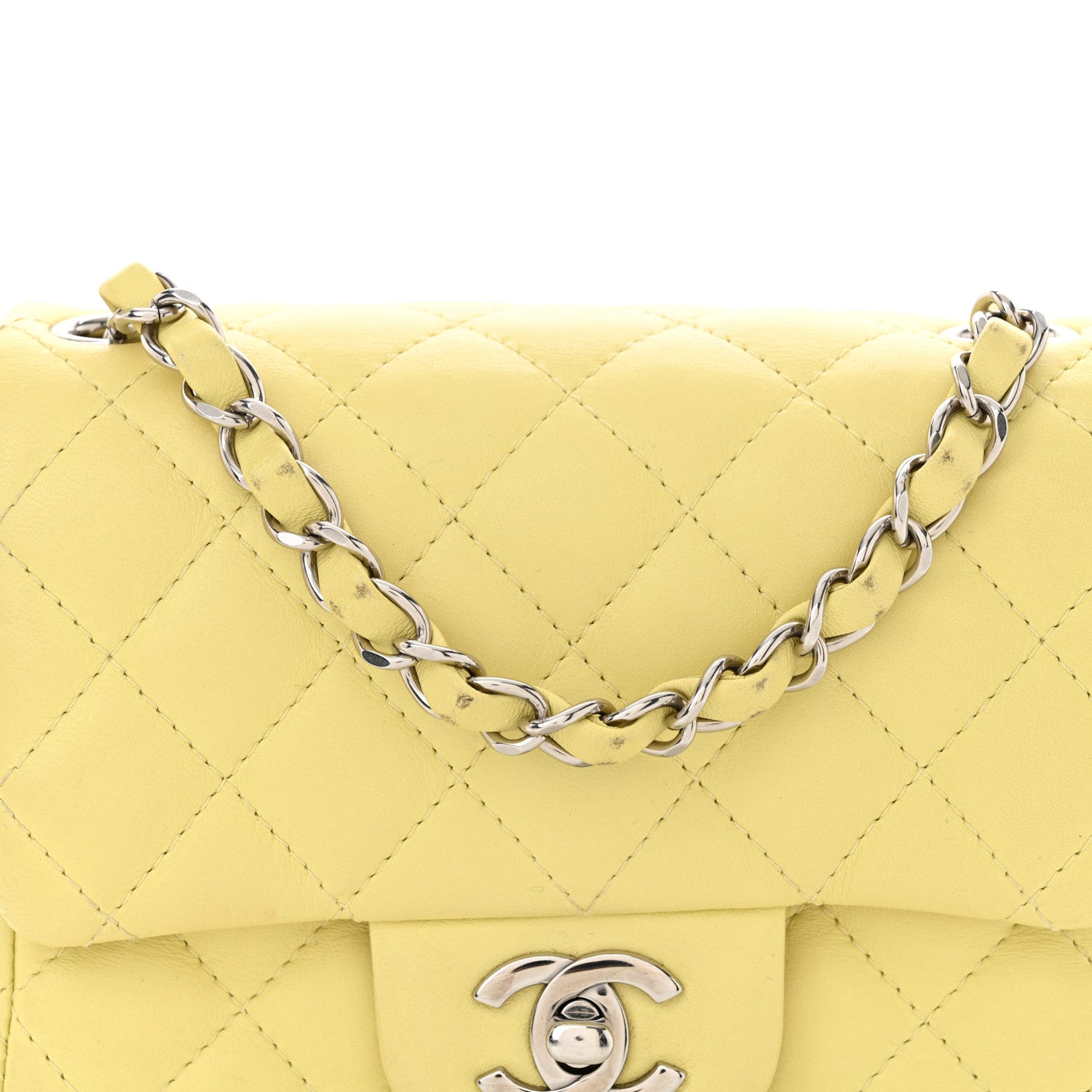 Lambskin Quilted Mini Square Flap Light Yellow