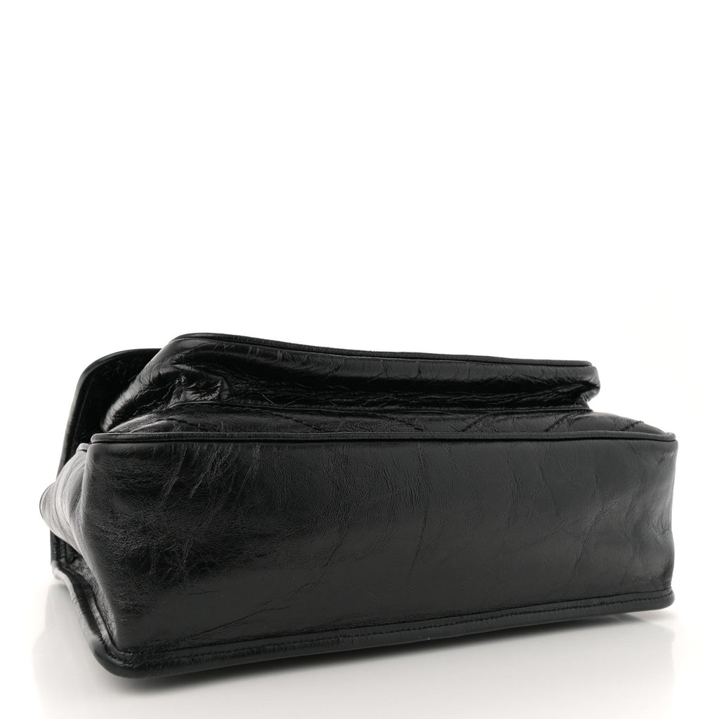 Crinkled Calfskin Matelasse Monogram Large Niki Chain Satchel Black