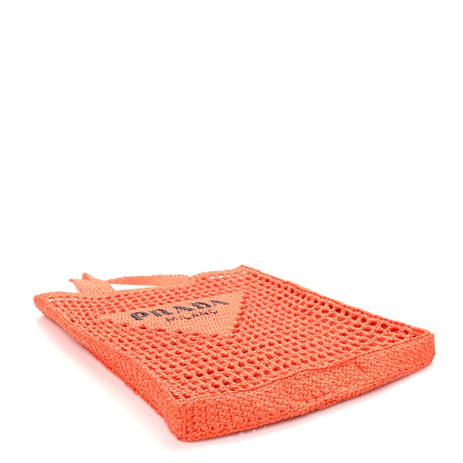 Yarn Raffia Effect Crochet Logo Embroidered Tote Bag Arancio