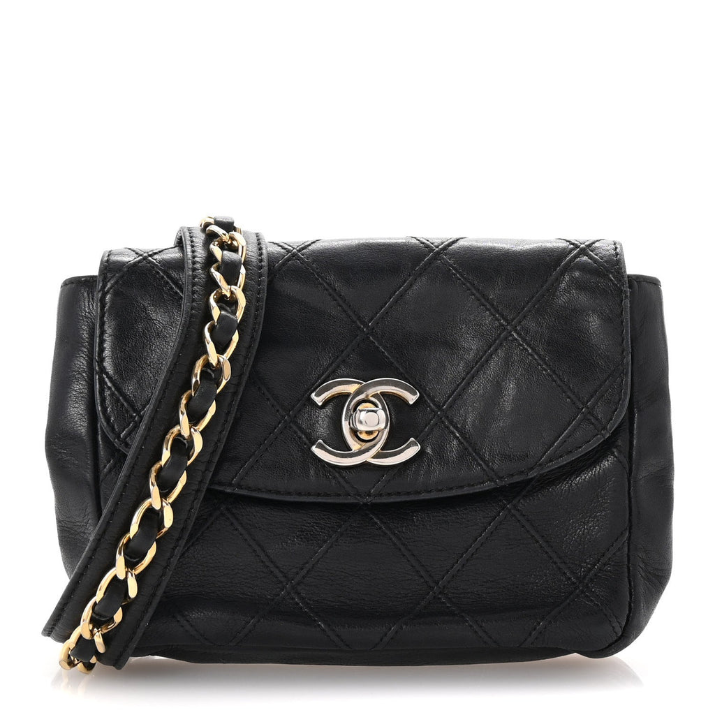 Calfskin Quilted Flap Waist Belt Bag 70 28 Black