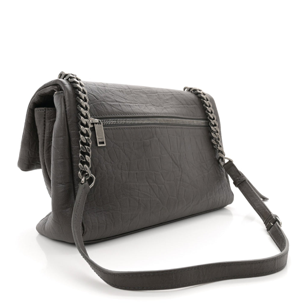 Calfskin Crocodile Embossed West Hollywood Monogram Fold-Over Dark Brown