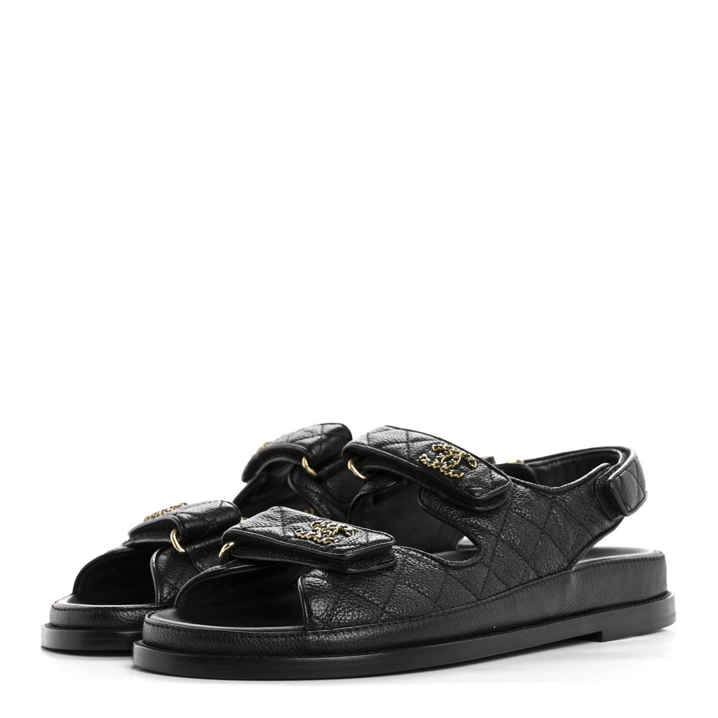 Grained Calfskin Velcro Dad Sandals 38.5 Black