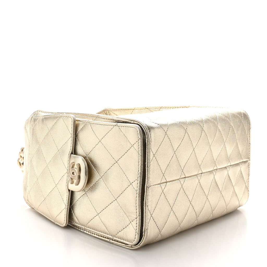 Metallic Caviar Quilted Small Chanel 25 Handbag Gold