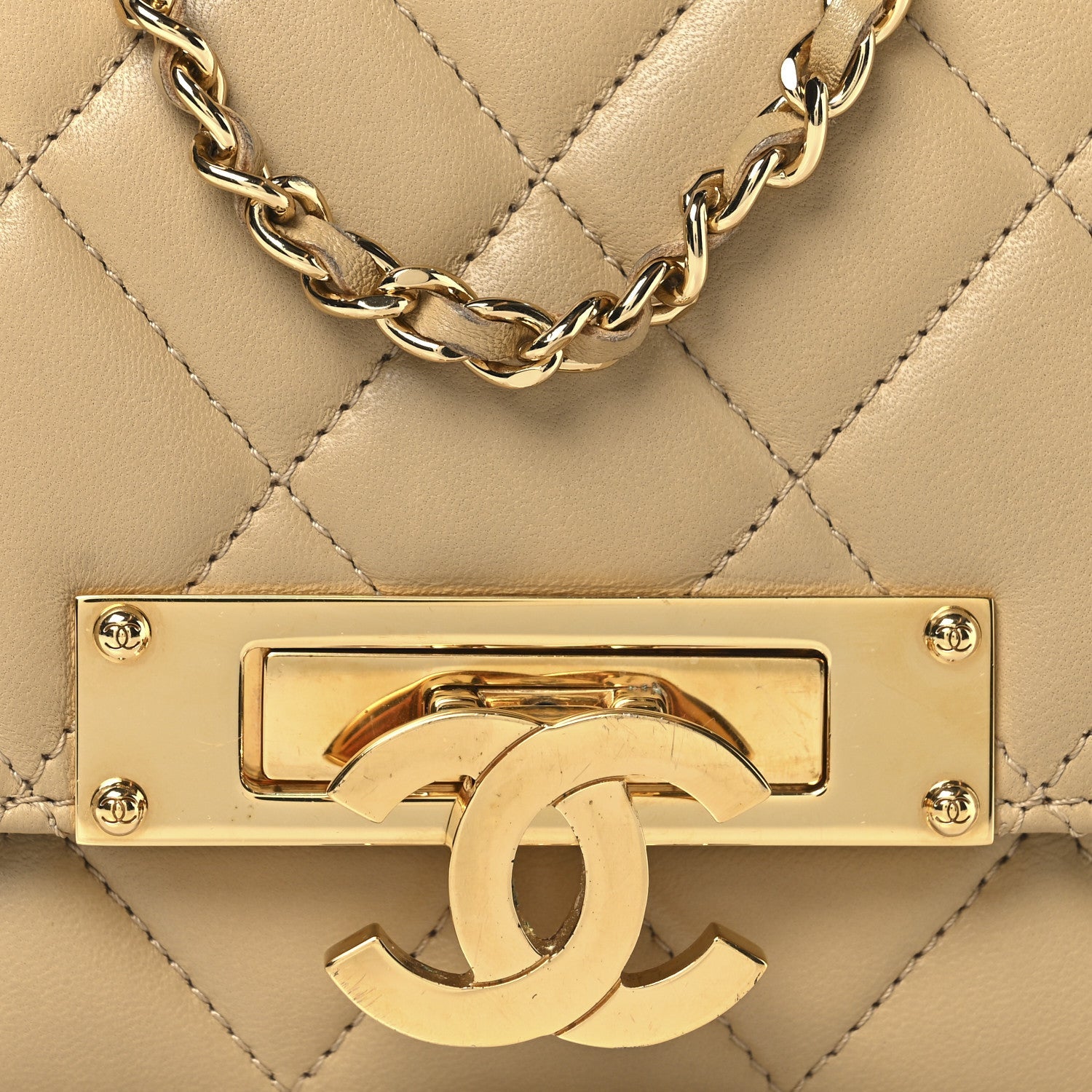 Lambskin Quilted Golden Class Wallet on Chain WOC Beige