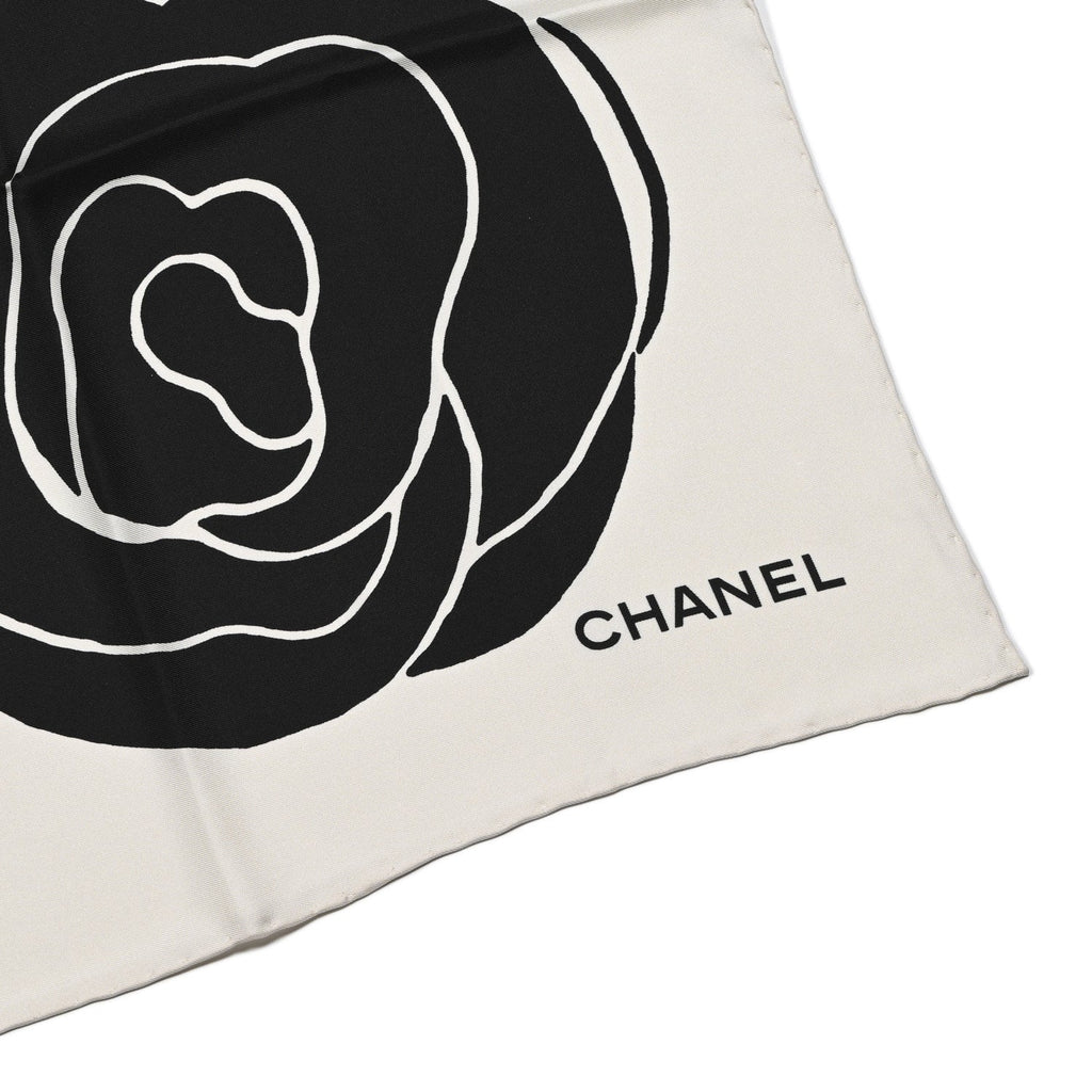 Silk CC Camellia Scarf Black White