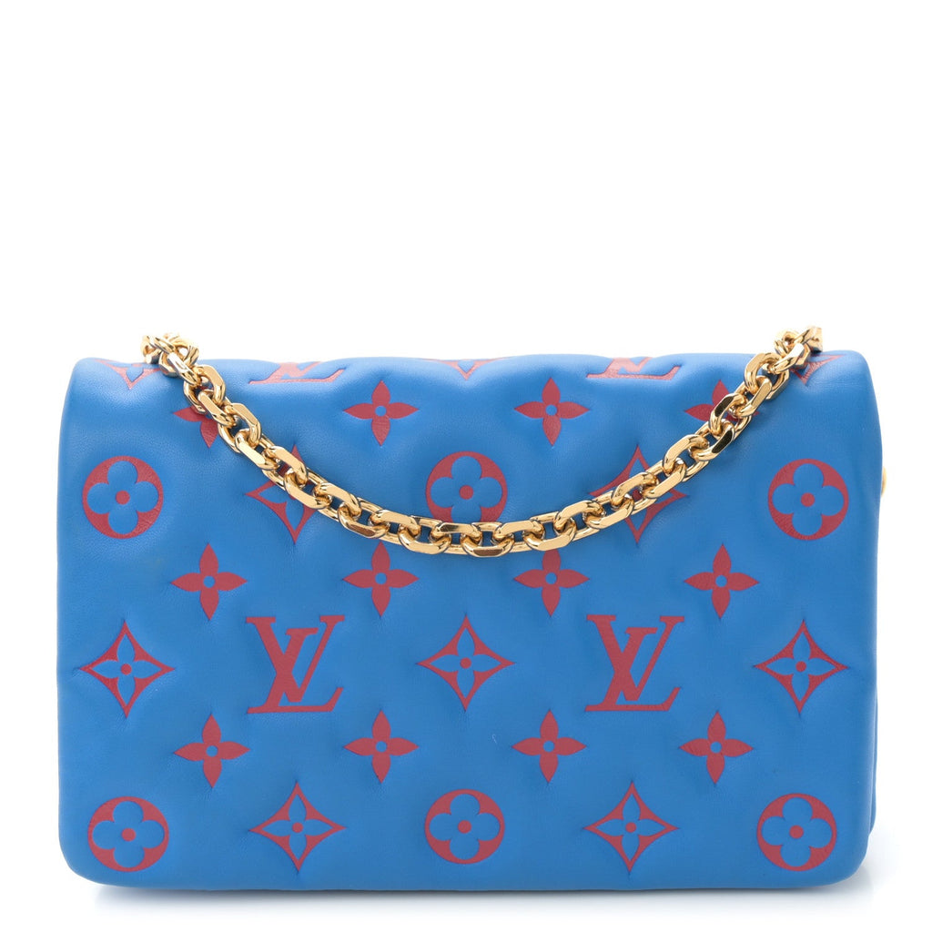 Lambskin Embossed Monogram Vuittamins Pochette Coussin Blue Red