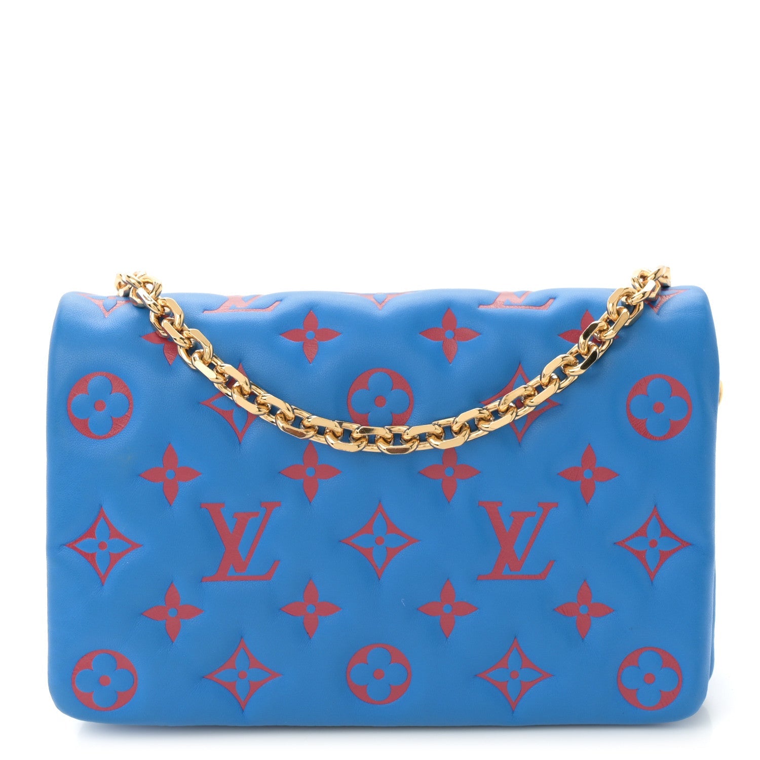 Lambskin Embossed Monogram Vuittamins Pochette Coussin Blue Red