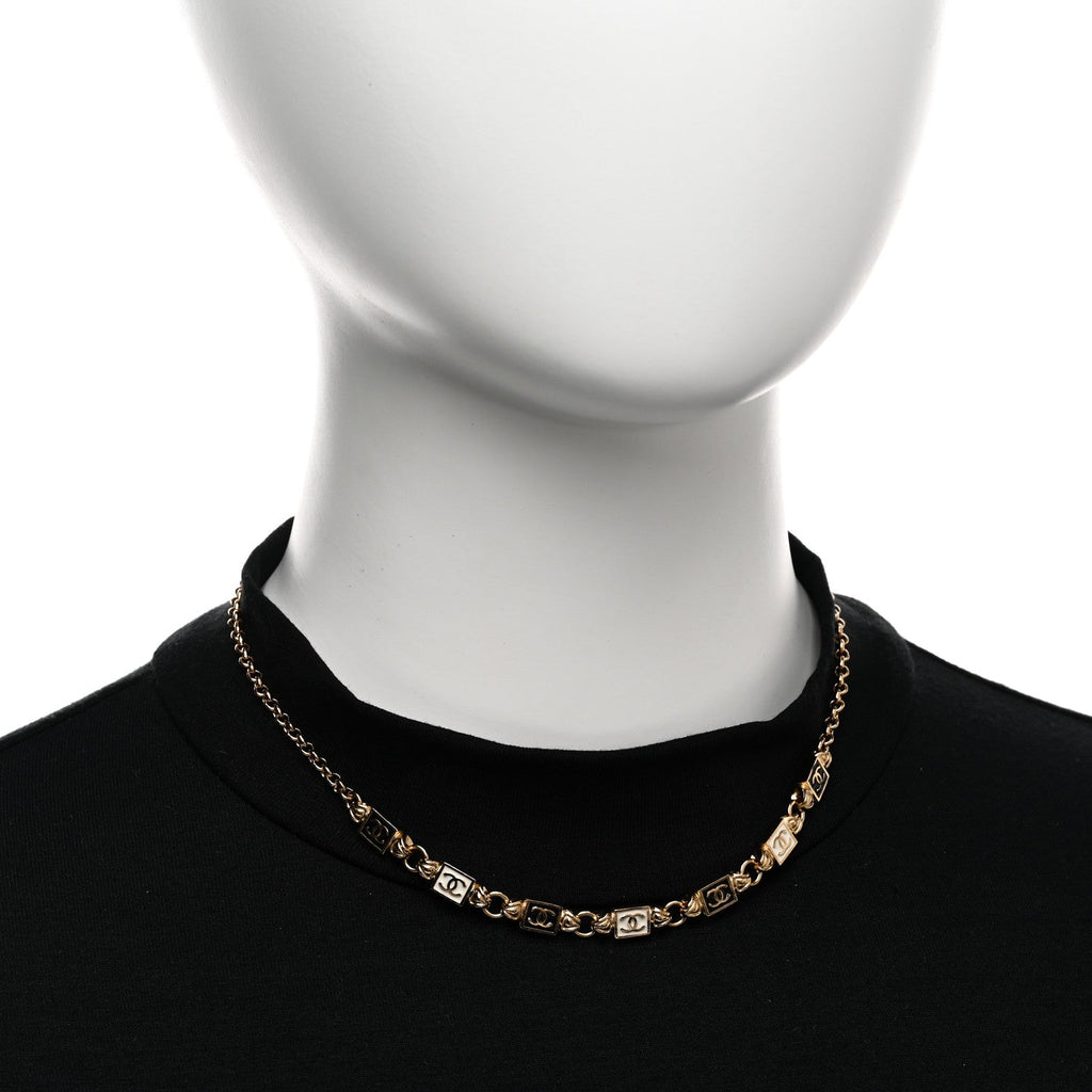 Metal Enamel CC Squares Choker Gold White Black