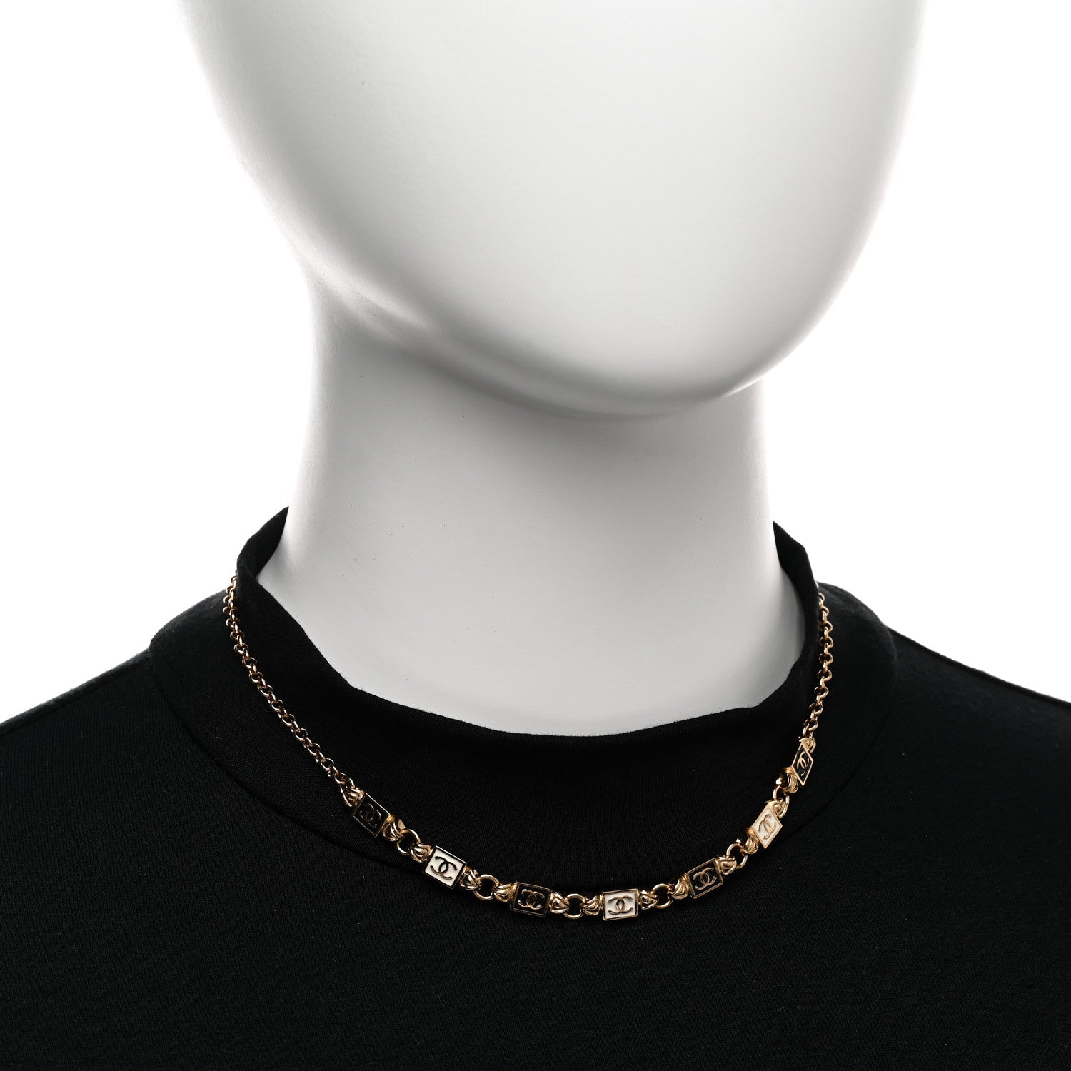 Metal Enamel CC Squares Choker Gold White Black