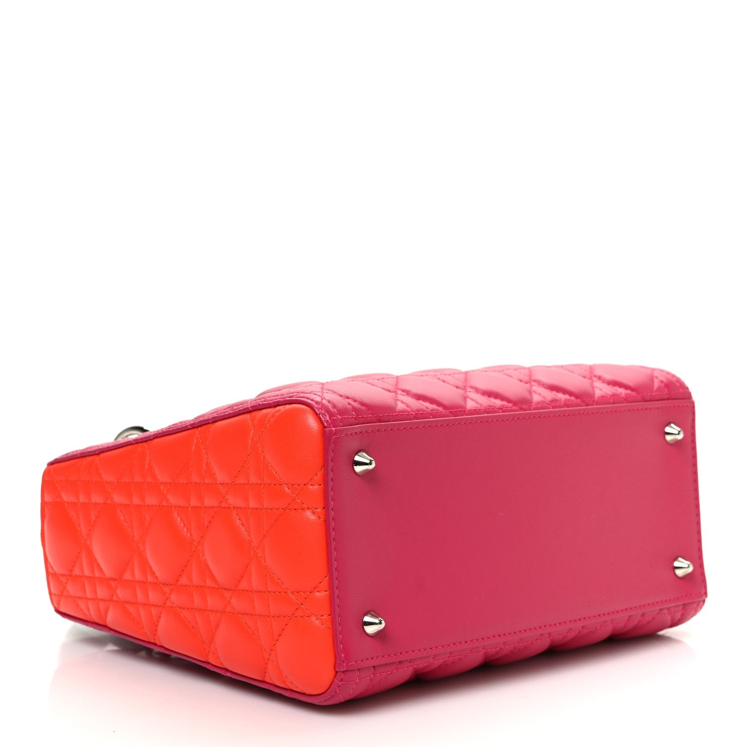 Lambskin Cannage Medium Tri-Color Lady Dior Fuchsia Orange