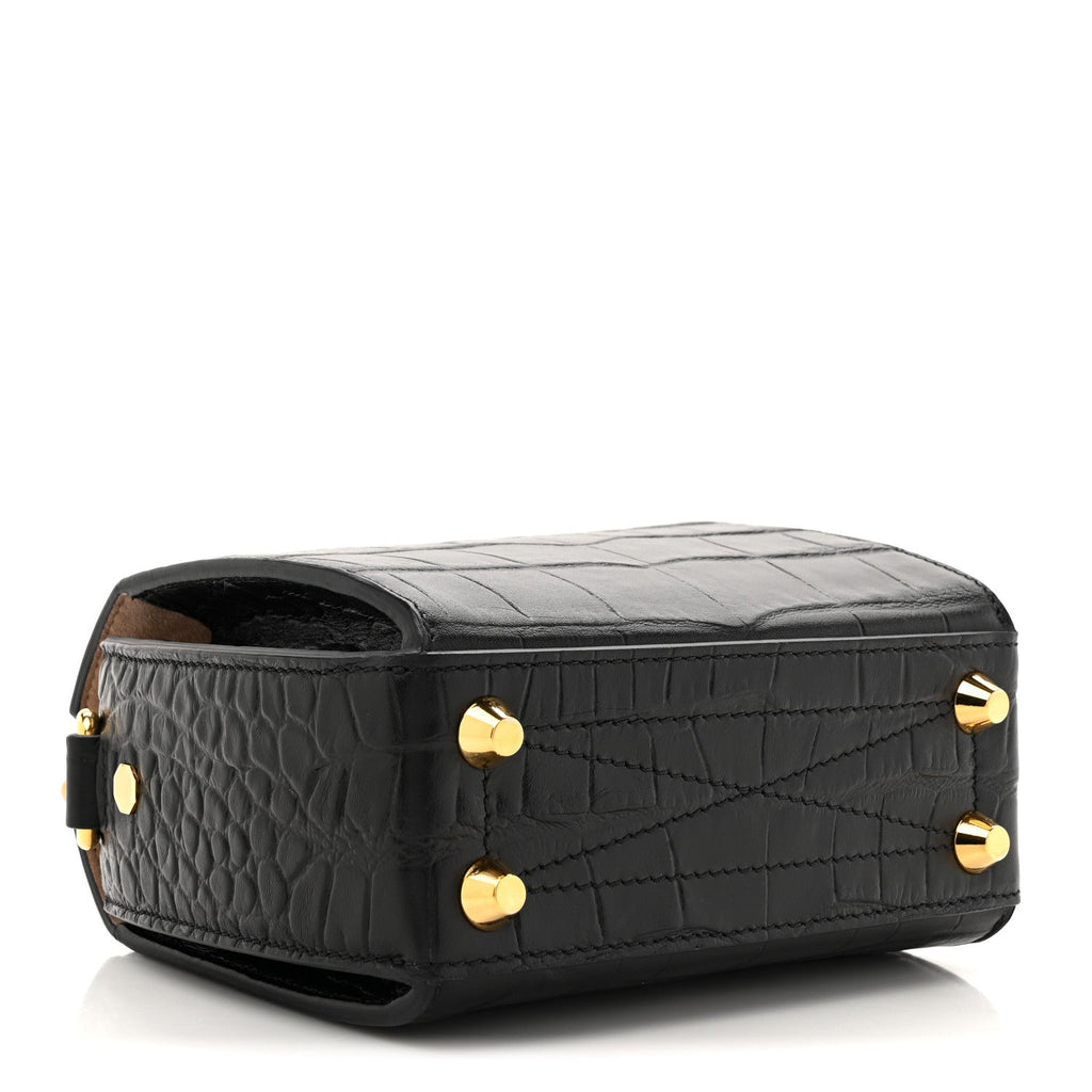 Calfskin Crocodile Embossed Box Shoulder Bag 19 Black