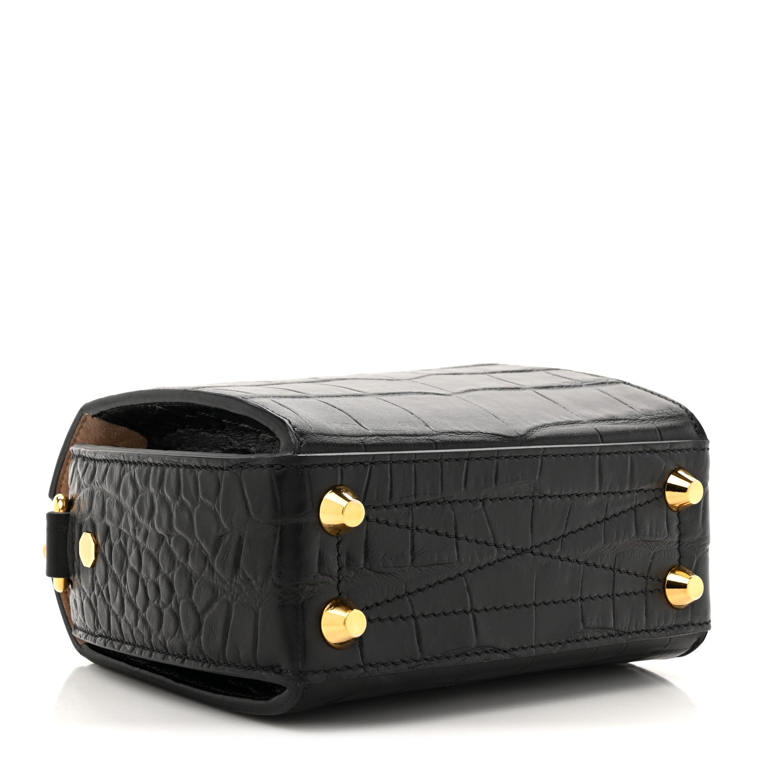 Calfskin Crocodile Embossed Box Shoulder Bag 19 Black