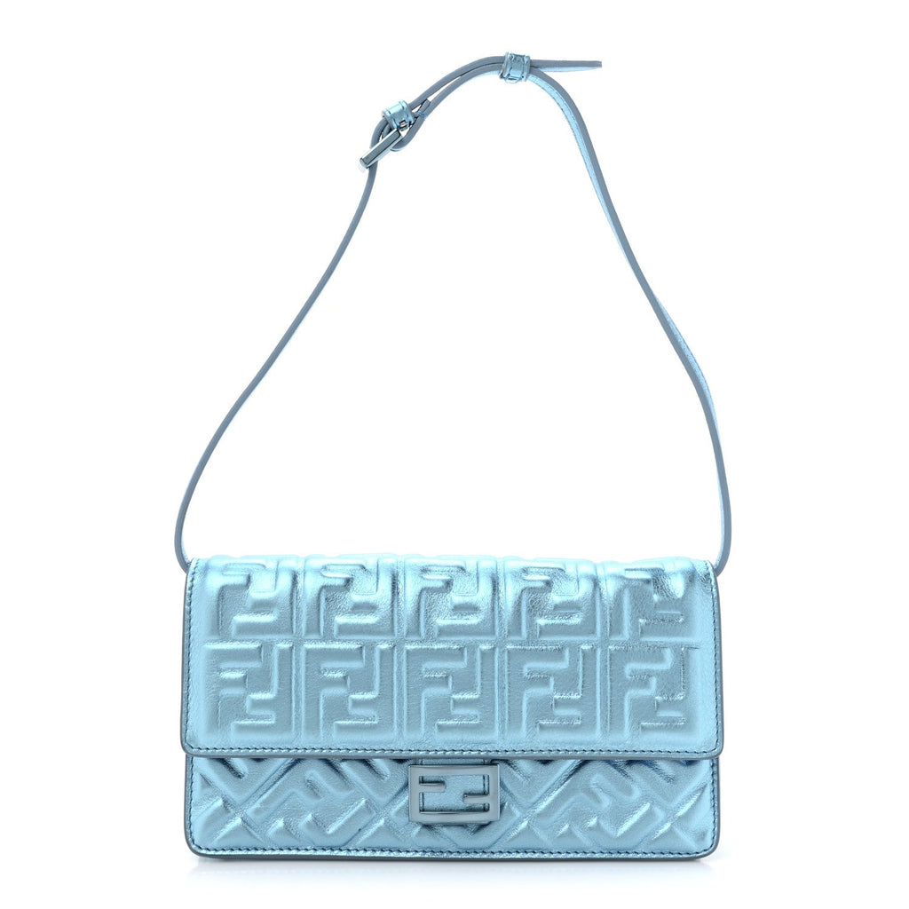 Metallic Nappa Matisse FF Embossed Wallet On Chain Laguna Palladio