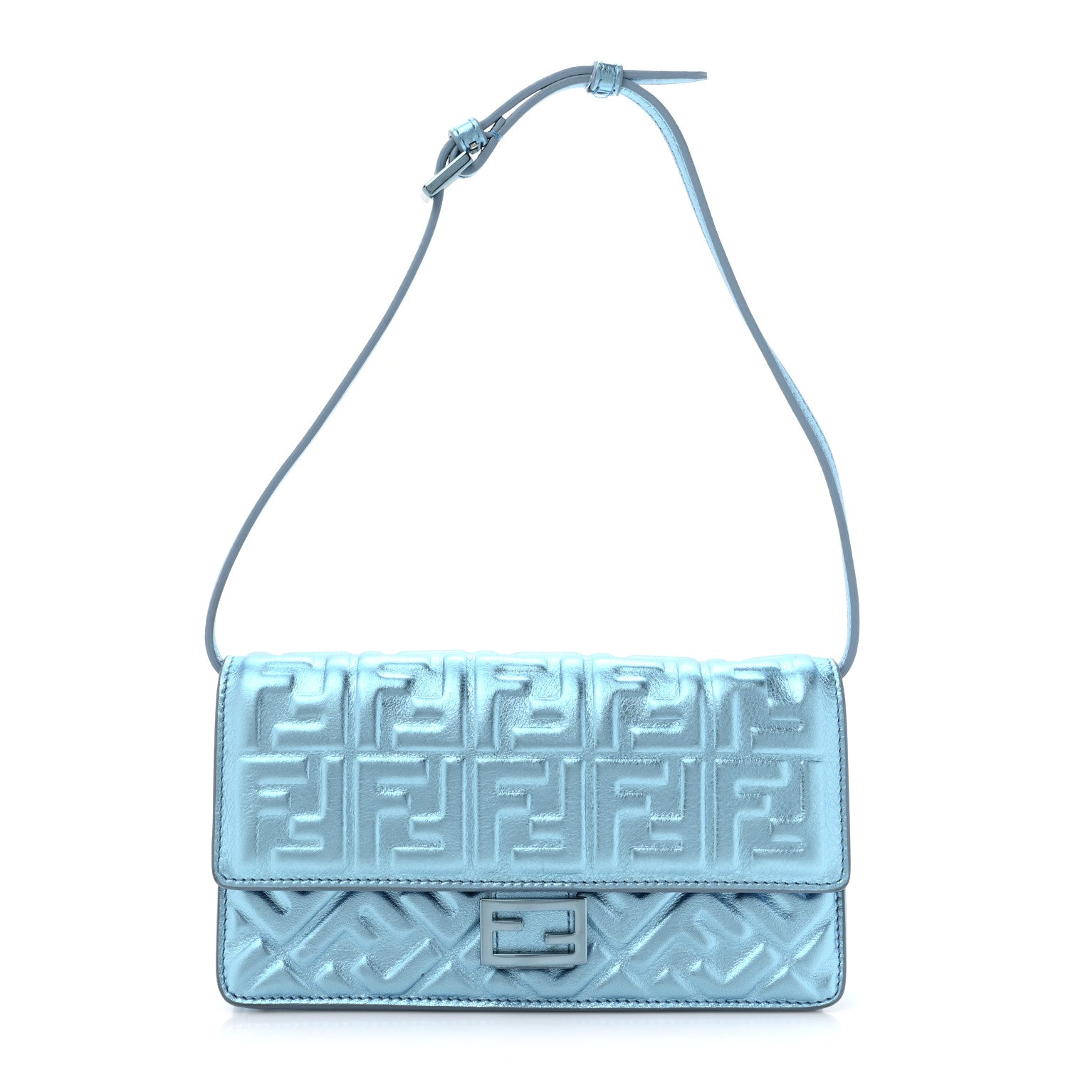 Metallic Nappa Matisse FF Embossed Wallet On Chain Laguna Palladio