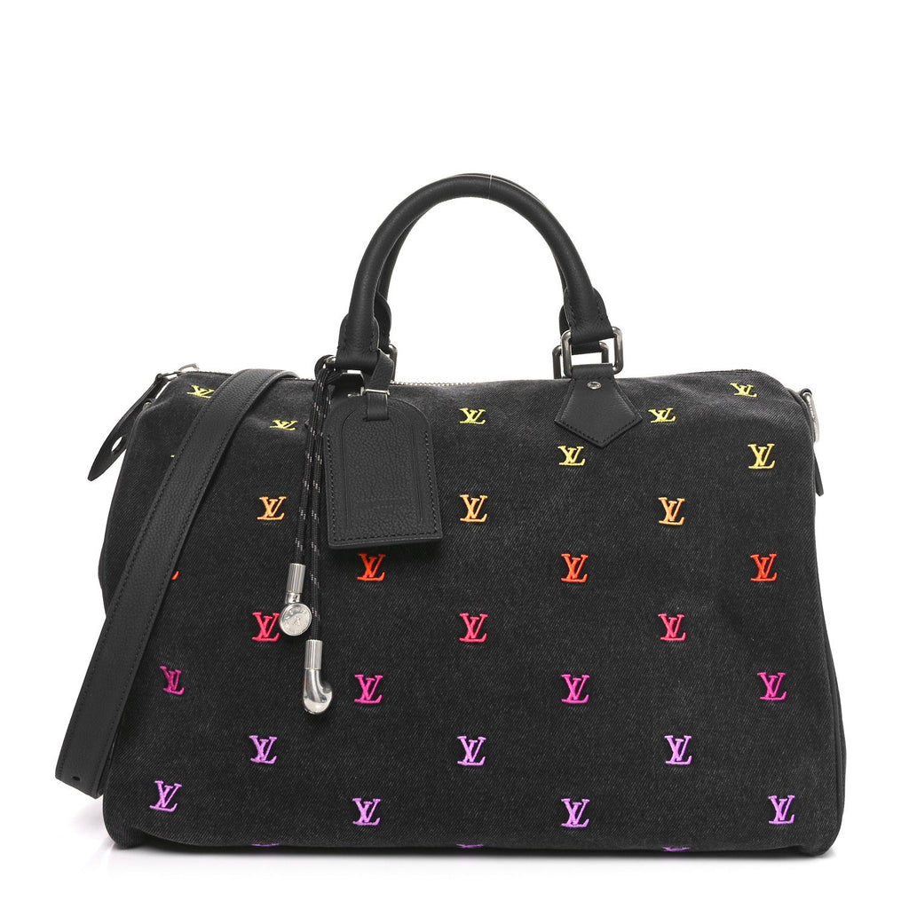 LV Blason Denim Calfskin Speedy Bandouliere 40 Black Gradient Orange